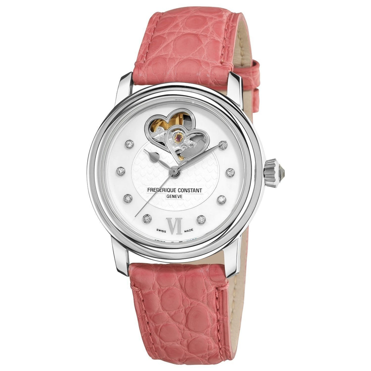Frederique Constant Women's FC-310DHB2P6 Heartbeat Diamond Pink Leather Watch