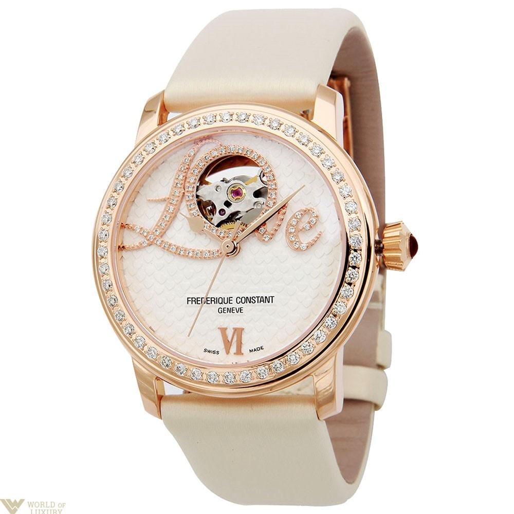 Frederique Constant Women's FC-310LHB2PD4 Heartbeat Has a "Love" aperture set with 56 Diamonds White Satin Watch