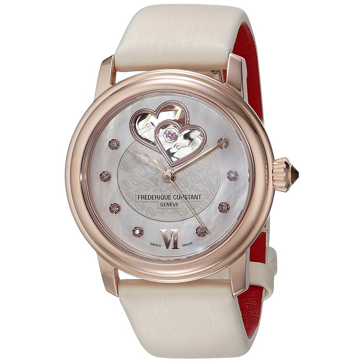 Frederique Constant Women&#39;s FC-310WHF2PD4 Heartbeat Diamond White Satin Watch