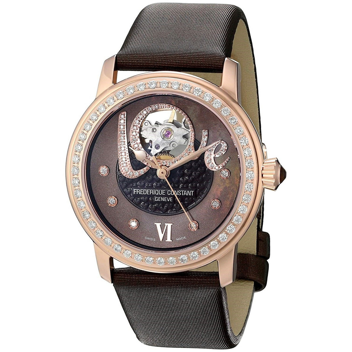 Frederique Constant Women's FC310CLHB2PD4 Heartbeat Diamond Brown Satin Watch