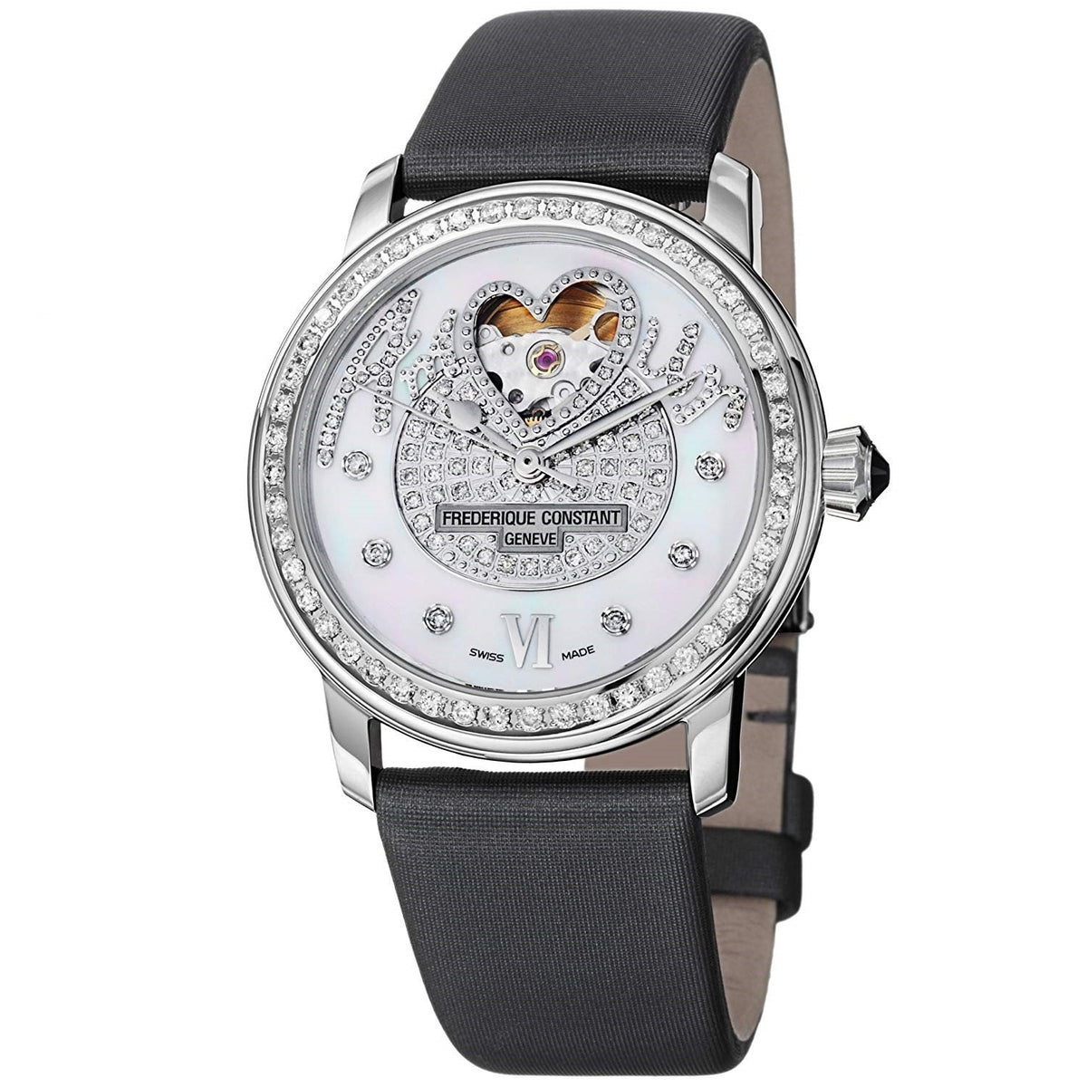 Frederique Constant Women's FC310SQPV2PD6 Heartbeat Diamond Grey Satin Watch