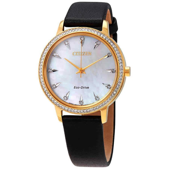 Citizen Women's FE7042-07D Silhouette Crystal Black Leather Watch