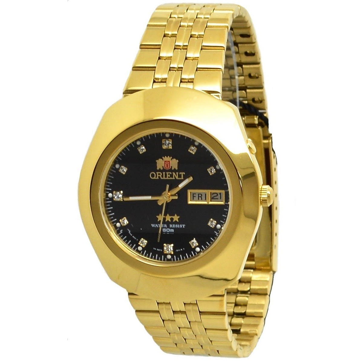 Orient Men&#39;s FEM70004B9 Tri Star Crystal Gold-Tone Stainless Steel Watch