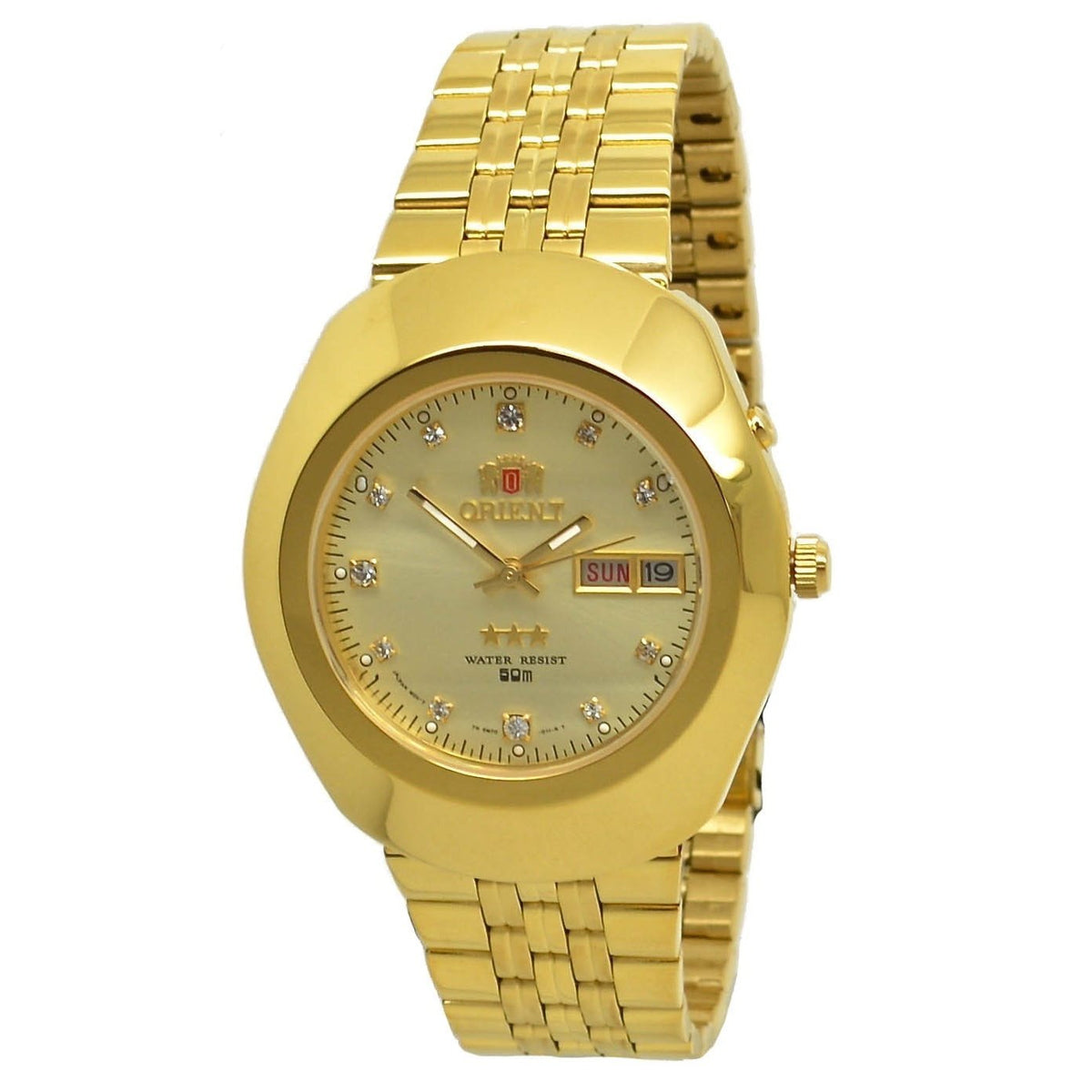 Orient Men&#39;s FEM70004C9 Tri Star Crystal Gold-Tone Stainless Steel Watch