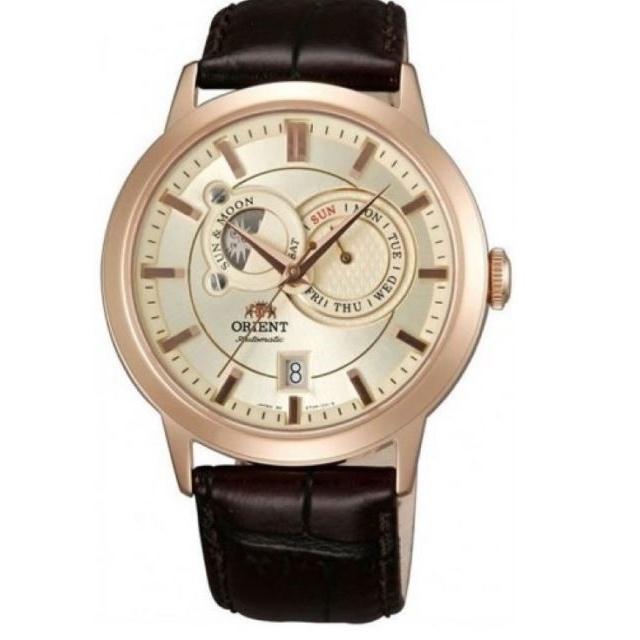Orient Men&#39;s FET0P001W0 Sun and Moon Moonphase Automatic Brown Leather Watch