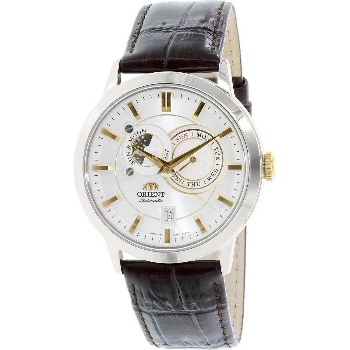 Orient Men&#39;s FET0P004W0 Sun and Moon Moonphase Automatic Brown Leather Watch