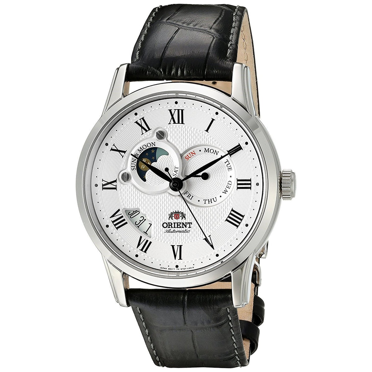 Orient Men&#39;s FET0T002S0 Sun and Moon Version 2 Moonphase Automatic Black Leather Watch
