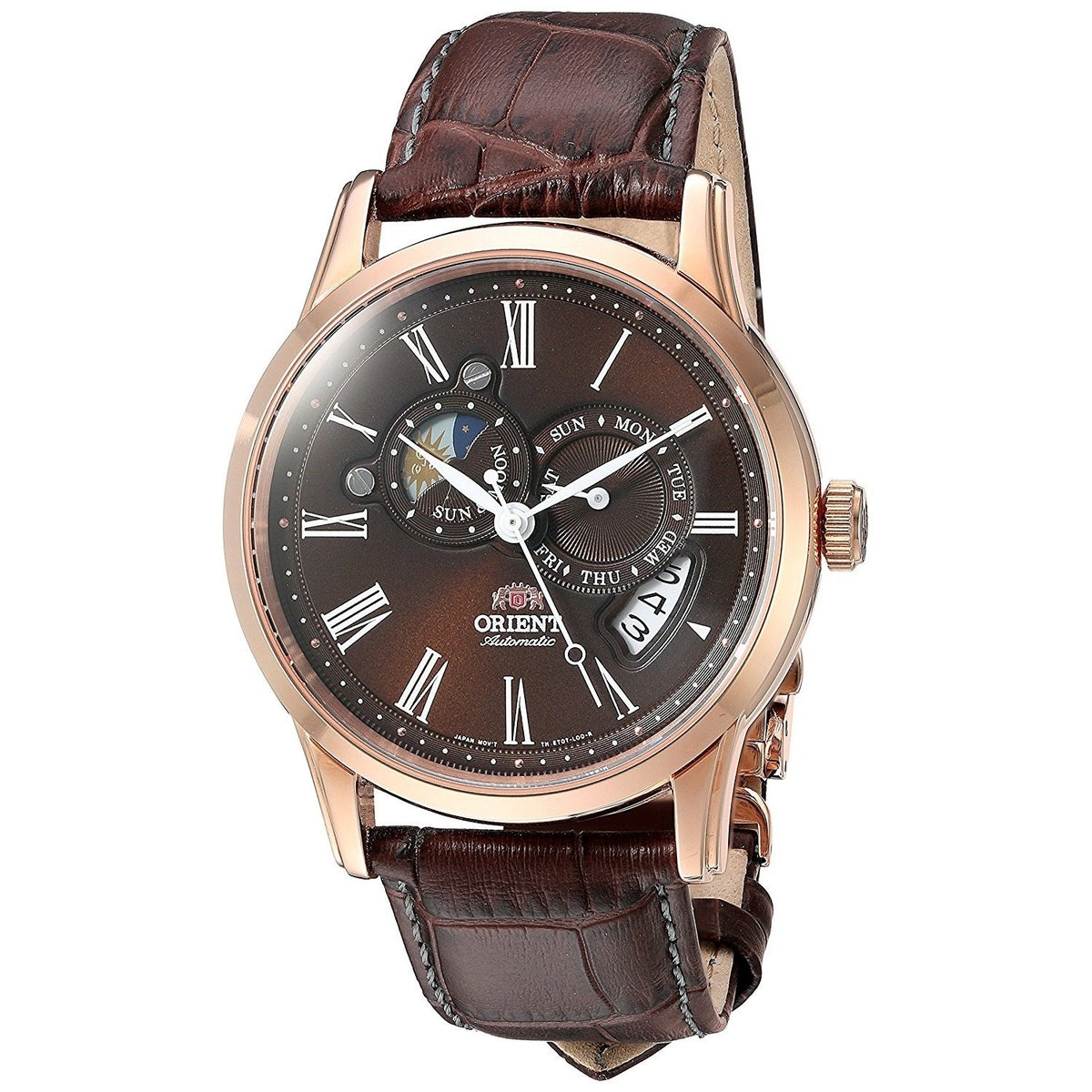 Orient Men&#39;s FET0T003T0 Sun and Moon Version 2 Moonphase Automatic Brown Leather Watch