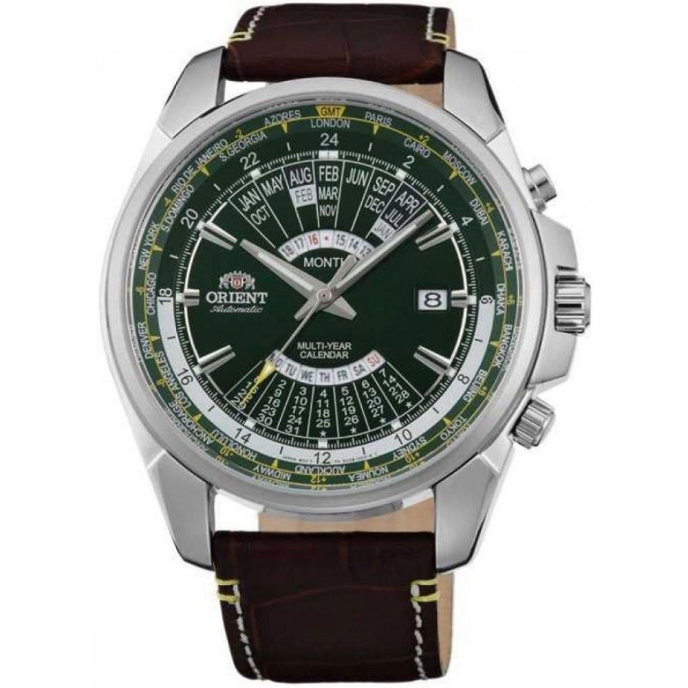 Orient Men's FEU0B003FH Perpetual WorldTime GMT World Time Brown Leather Watch