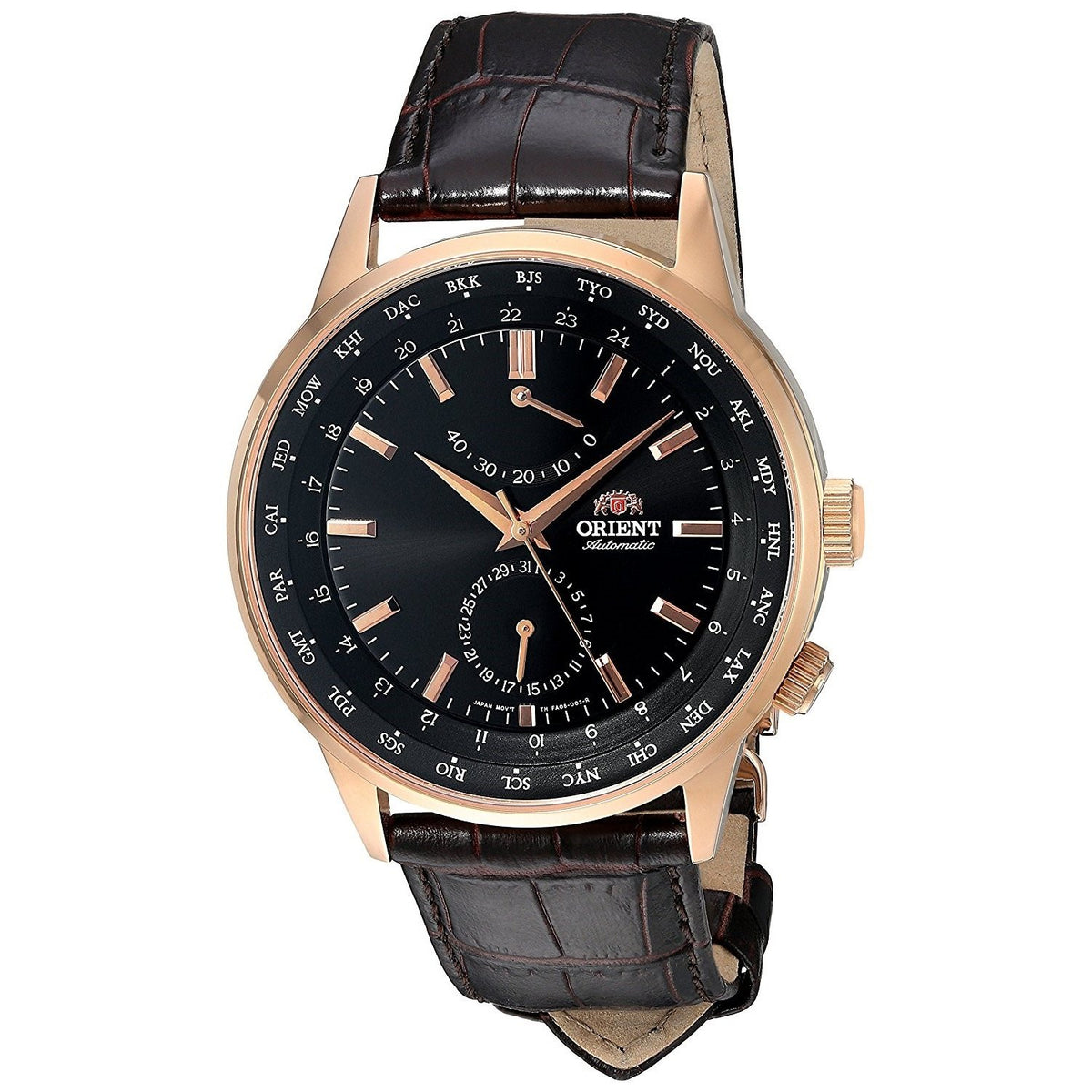 Orient Men&#39;s FFA06001B0 Adventurer Chronograph Automatic World Time Brown Leather Watch