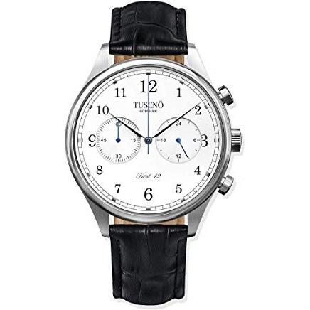 Tuseno Men&#39;s FS420101T First 42 Chronograph Black Leather Watch