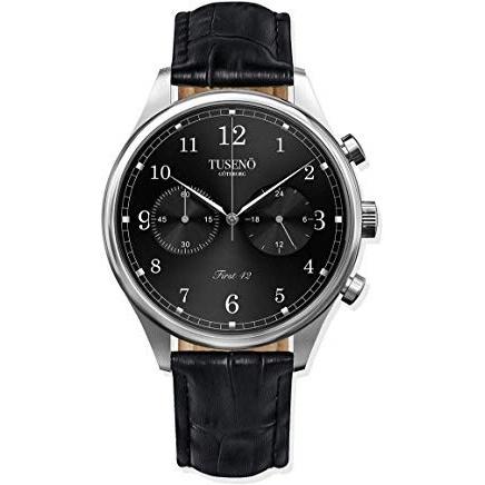 Tuseno Men&#39;s FS420201T First 42 Chronograph Black Leather Watch