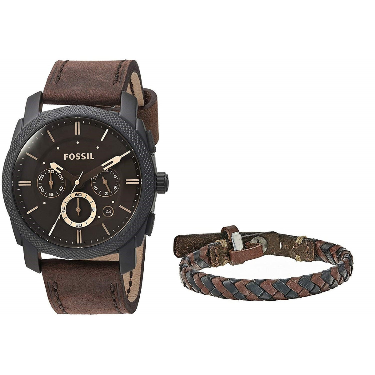 Fossil Men's FS5251SET Machine Bracelet Gift Set Chronograph Brown Leather Watch