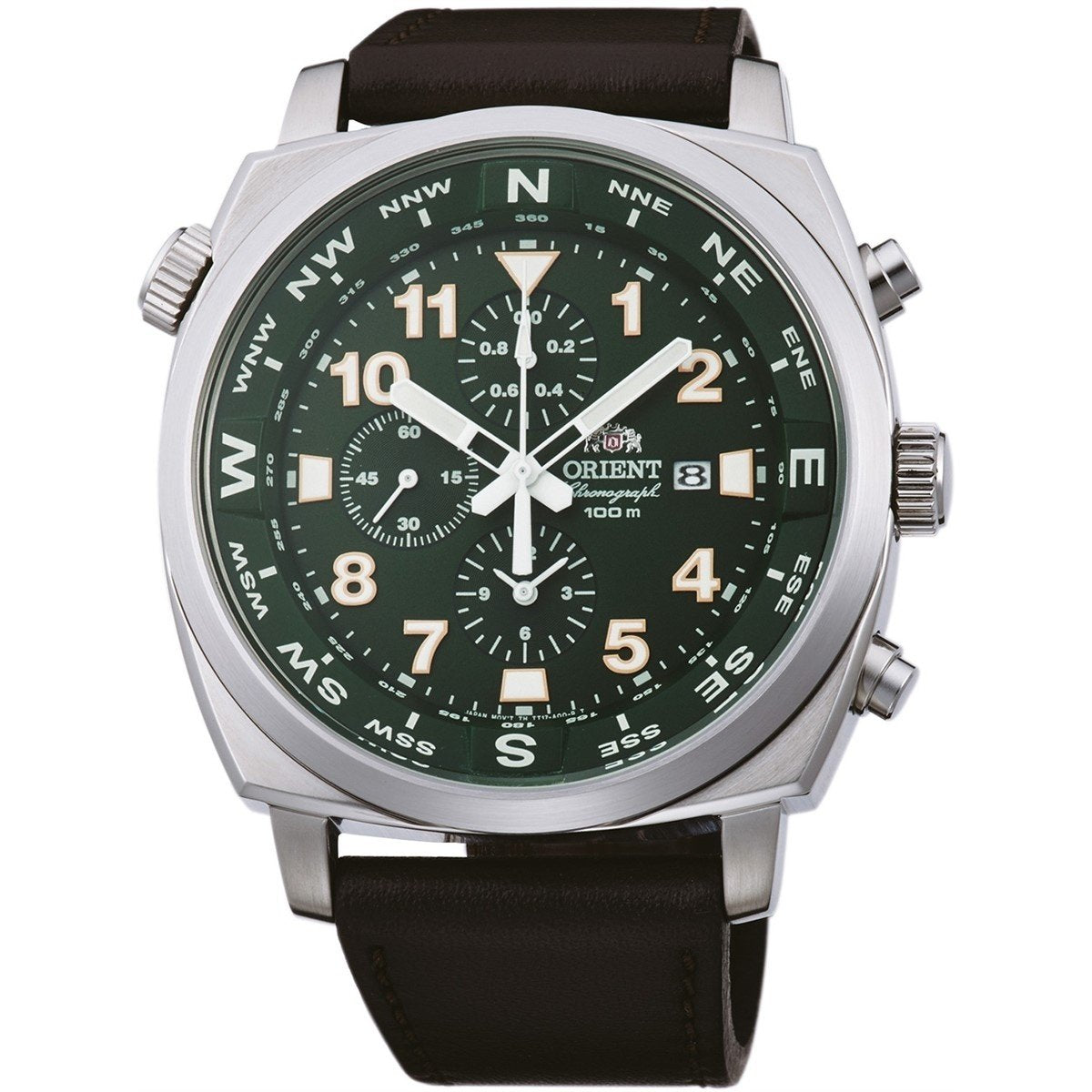 Orient Men&#39;s FTT17004F0 Pilot Chronograph Brown Leather Watch