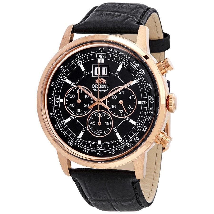 Orient Men's FTV02002B0 Classic Chronograph Black Leather Watch