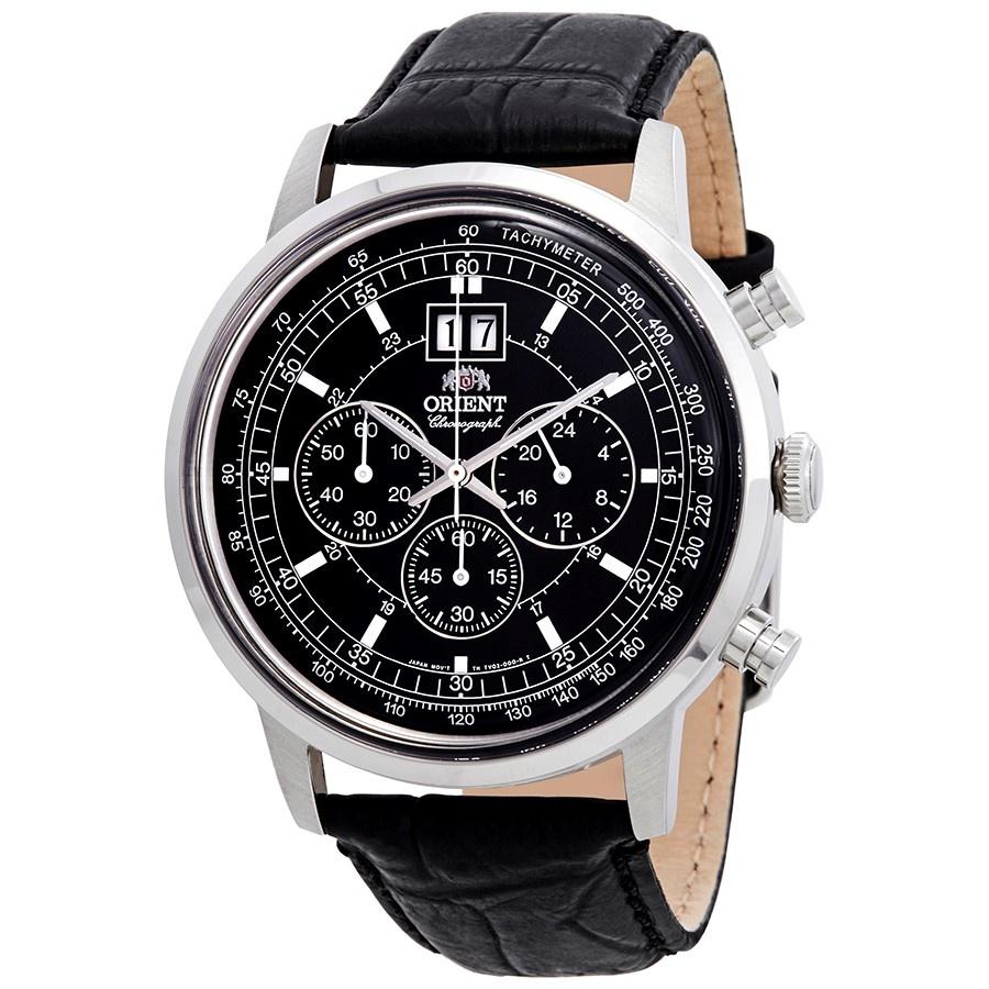 Orient Men&#39;s FTV02003B0 Classic Chronograph Black Leather Watch