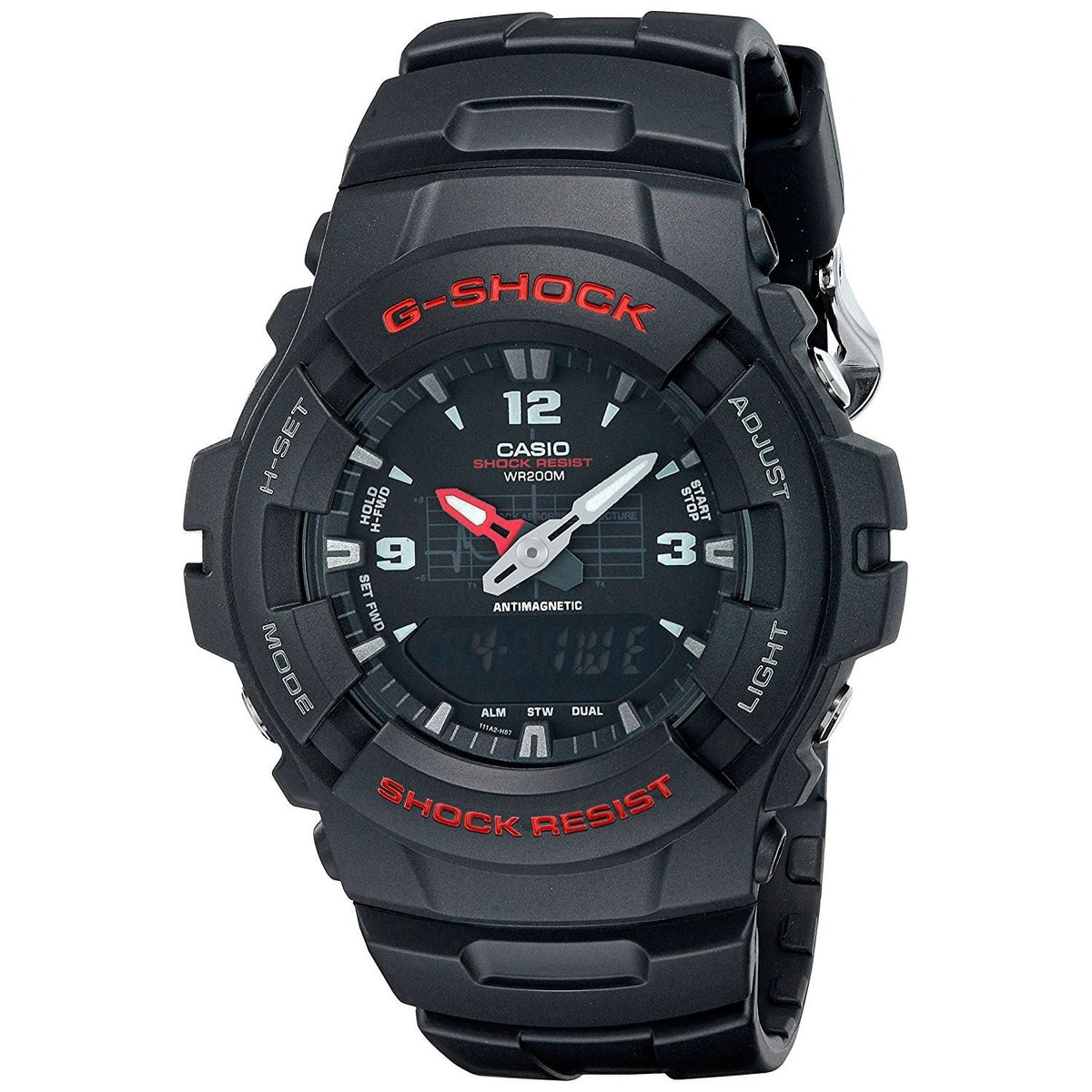 Casio Men&#39;s G100-1B G-Shock Analog-Digital Black Resin Watch