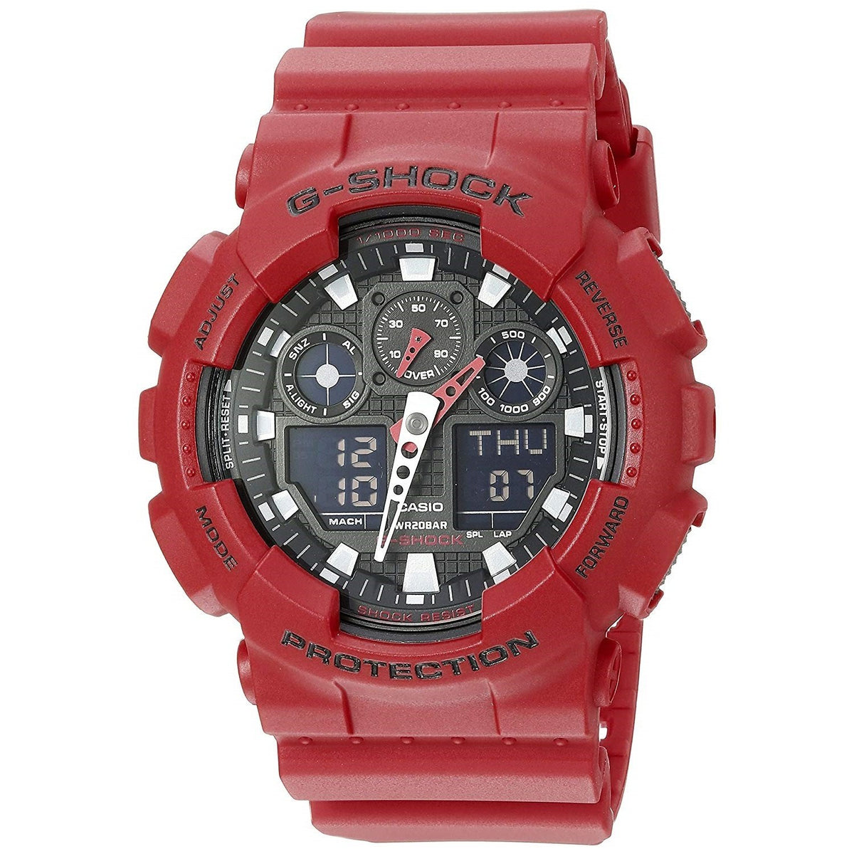 Casio Men&#39;s GA100B-4A G-Shock Analog-Digital Red Resin Watch