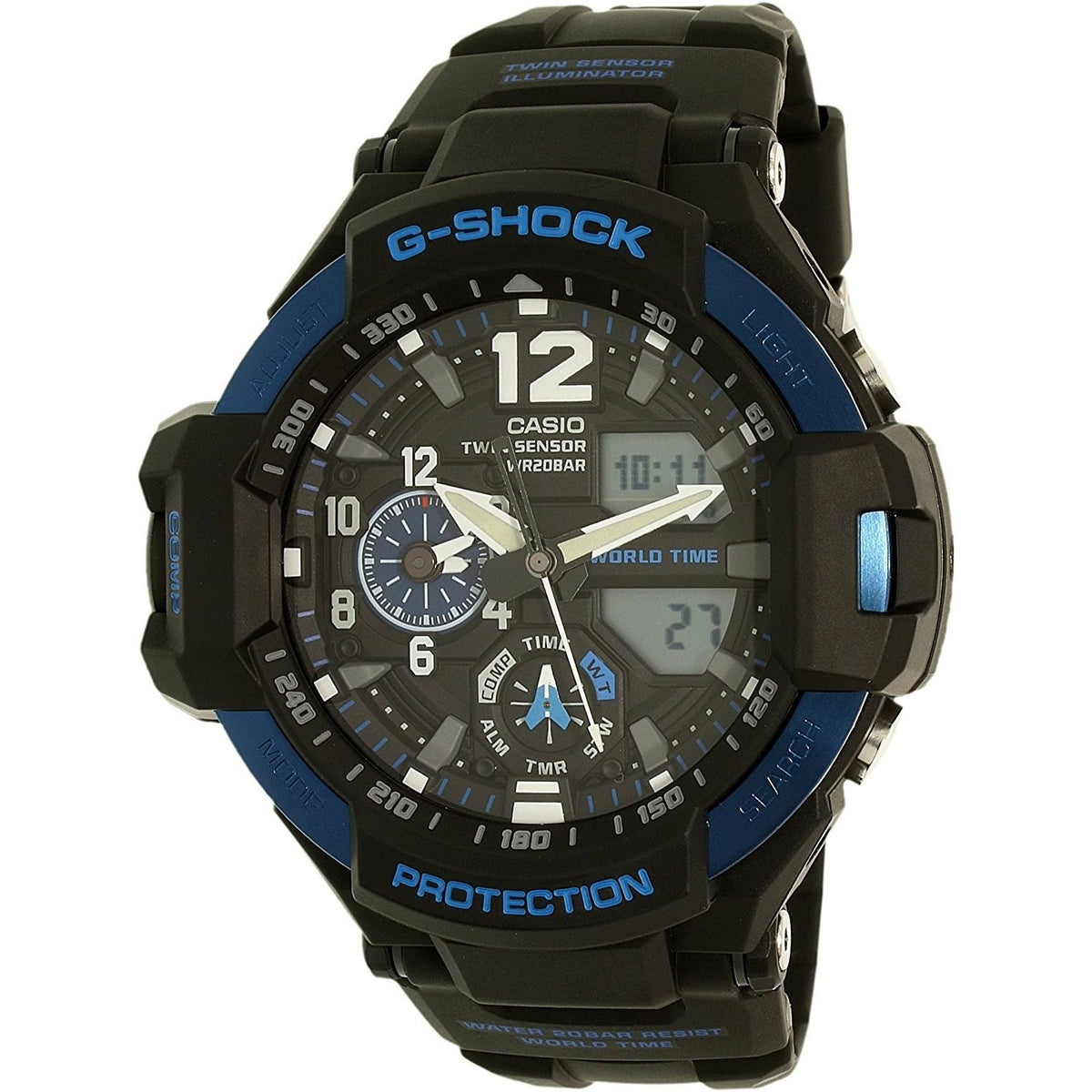 Casio Men&#39;s GA1100-2B G-Shock Chronograph Analog-Digital Black Resin Watch