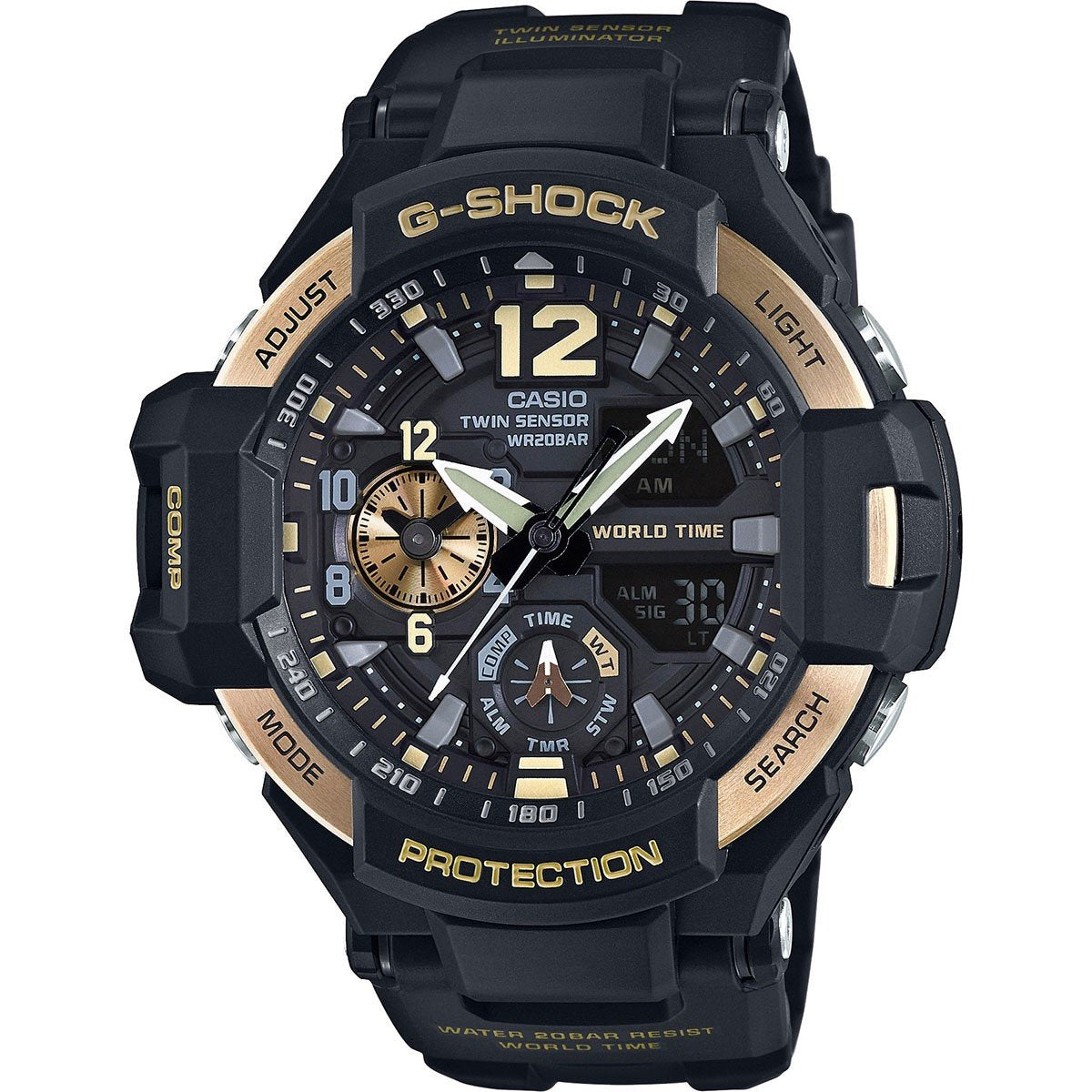 Casio Men&#39;s GA1100-9G G-Shock Analog-Digital Black Resin Watch