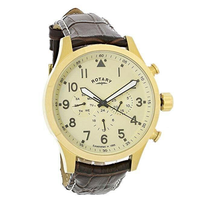 Rotary Men&#39;s GS00419-31 Rotary Quartz Brown Leather Watch