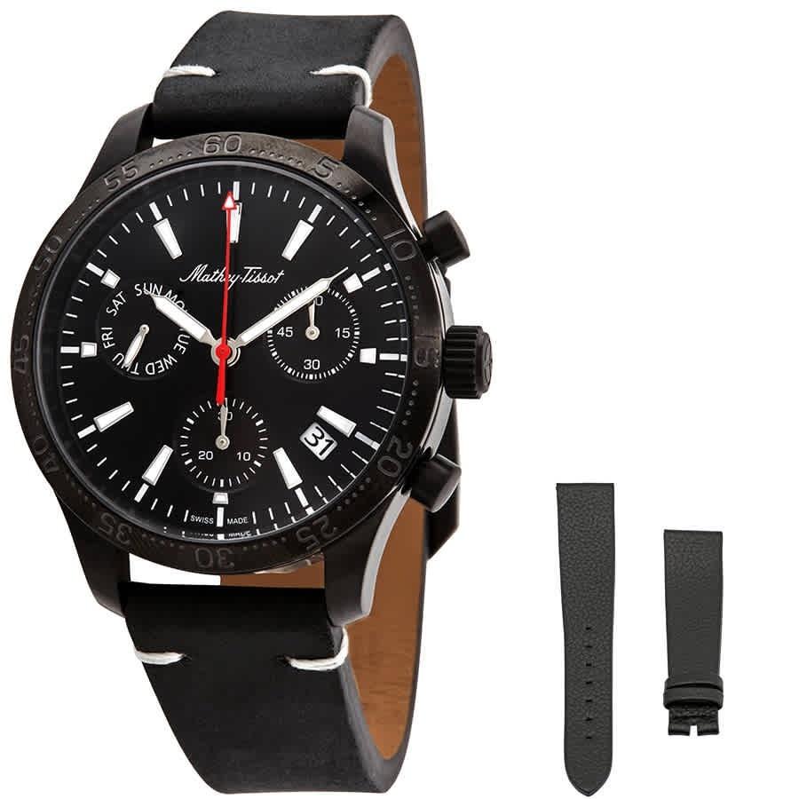 Mathey-Tissot Men&#39;s H1822CHLN Type 22 Chronograph Black Leather Watch