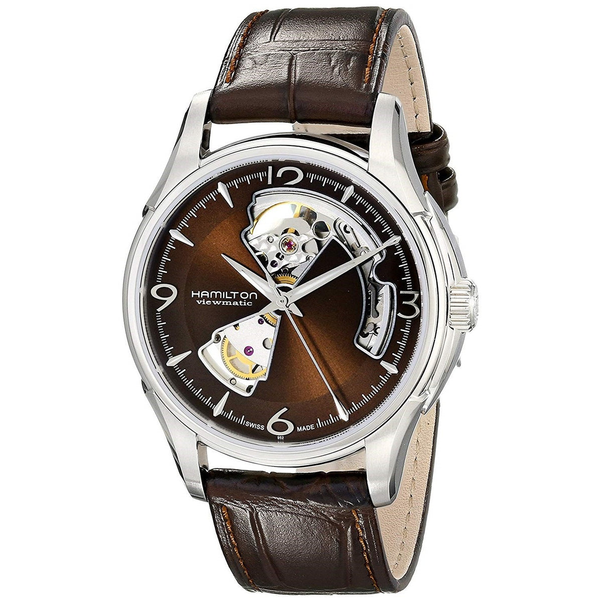 Hamilton Men&#39;s H32565595 Jazzmaster Open Heart Automatic Brown Leather Watch