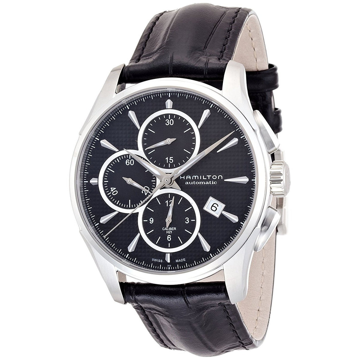 Hamilton Men&#39;s H32596731 Jazzmaster Chronograph Automatic Black Leather Watch