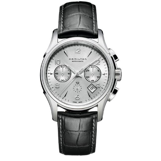 Hamilton Men&#39;s H32656853 Jazzmaster Chronograph Automatic Black Leather Watch