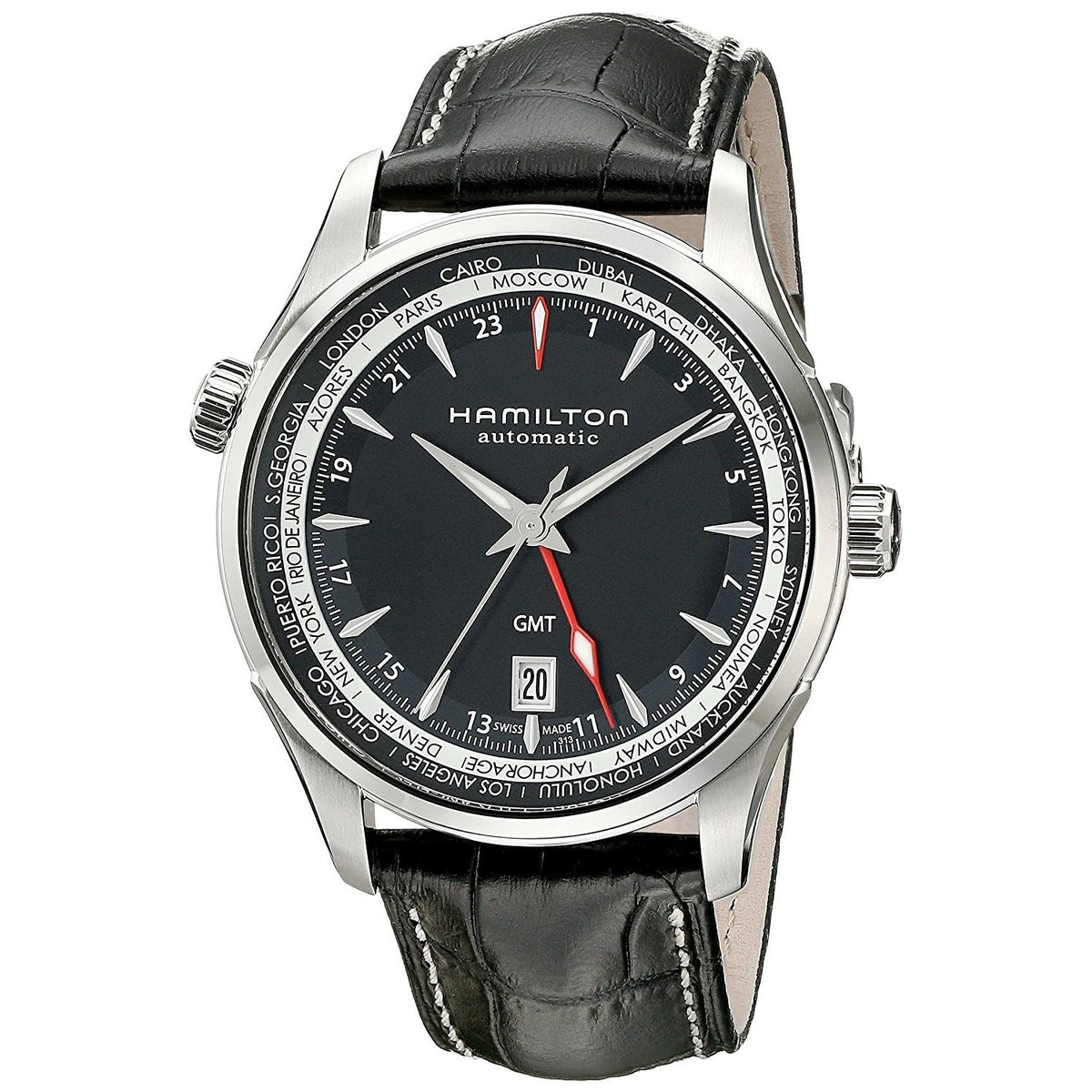 Hamilton Men&#39;s H32695731 Jazzmaster GMT Automatic Black Leather Watch