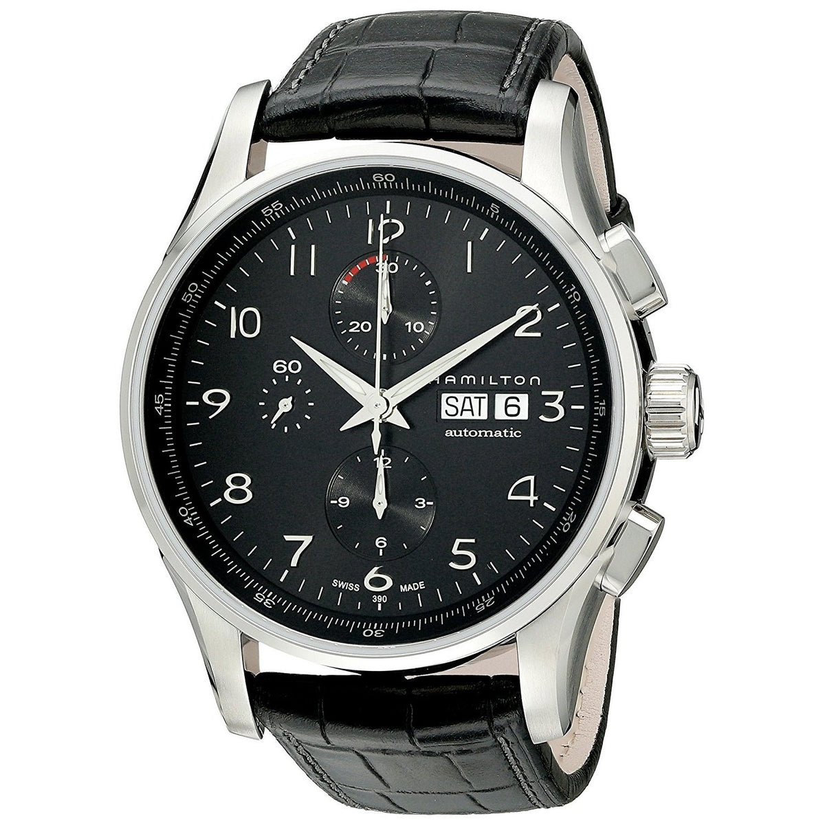 Hamilton Men&#39;s H32716839 Jazzmaster Chronograph Automatic Black Leather Watch