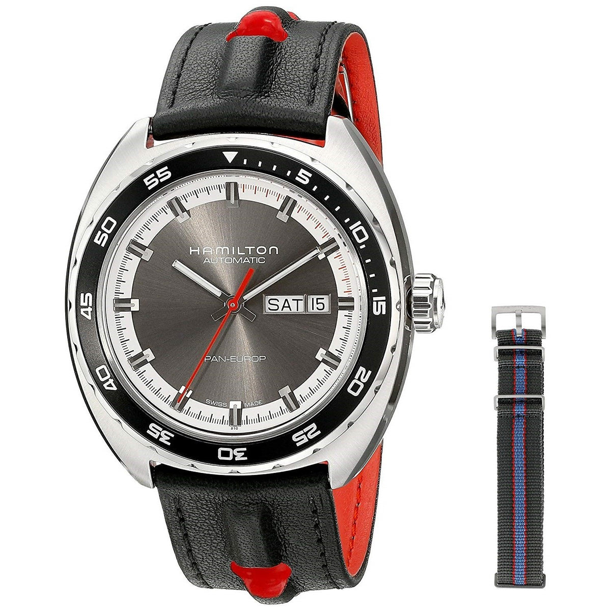 Hamilton Men&#39;s H35415781 Pan Europ Automatic Grey Leather and Nylon Watch