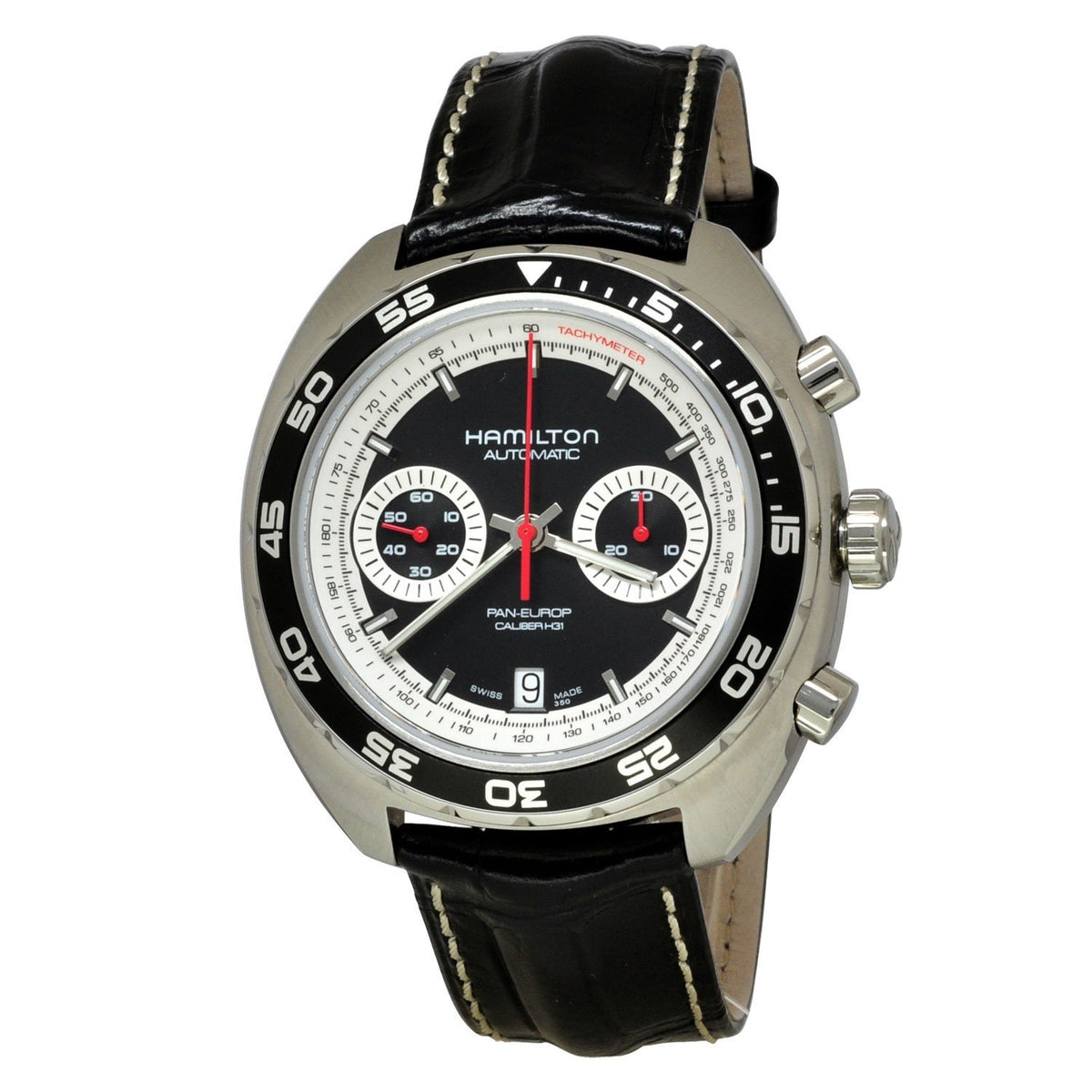 Hamilton Men&#39;s H35756735 Pan Europ Chronograph Automatic Black Leather Watch