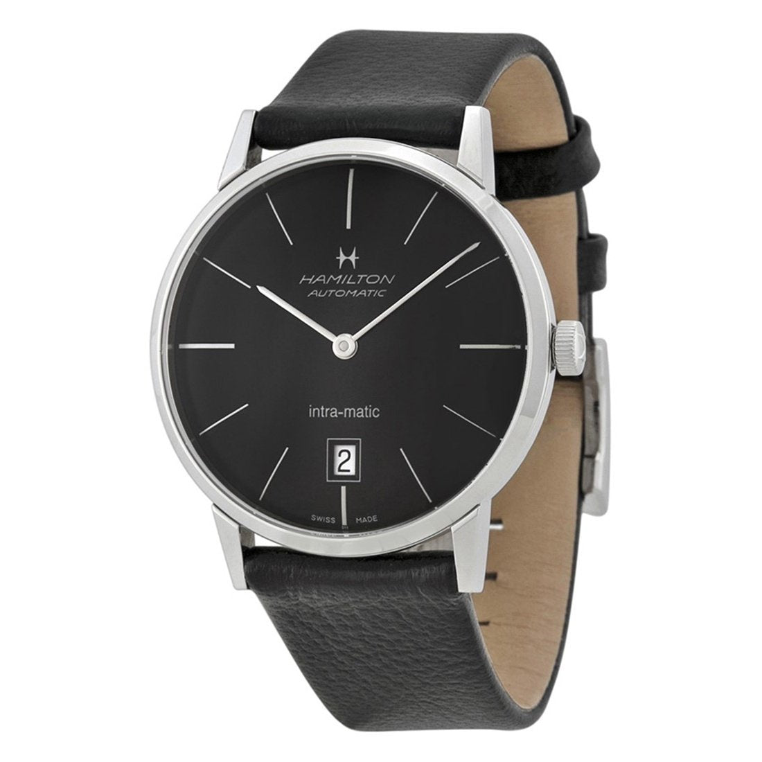 Hamilton Men&#39;s H38455731 Intra-Matic Automatic Black Leather Watch