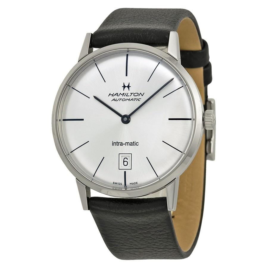 Hamilton Men&#39;s H38455751 Intra-Matic Automatic Black Leather Watch