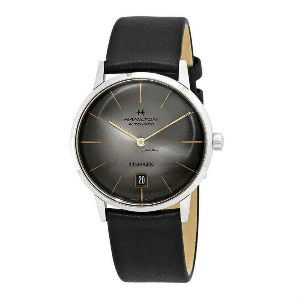Hamilton Men&#39;s H38455781 Intra-Matic Black Leather Watch