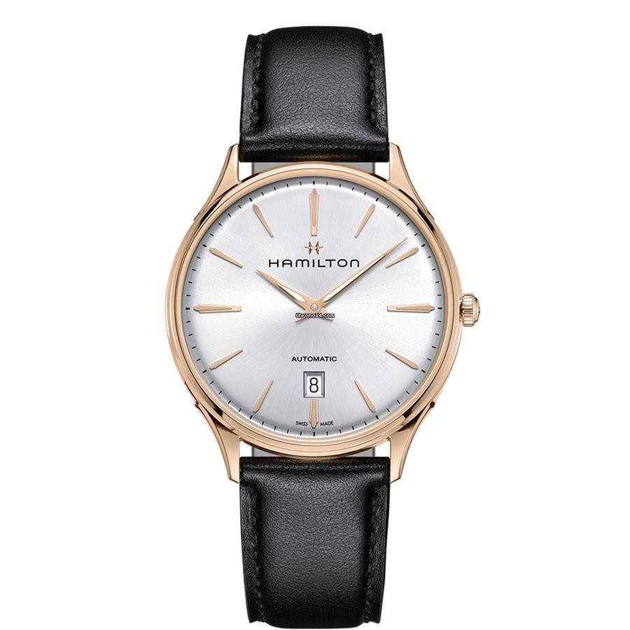 Hamilton Men's H38545751 Jazzmaster 18kt Rose Gold Automatic Black Leather Watch