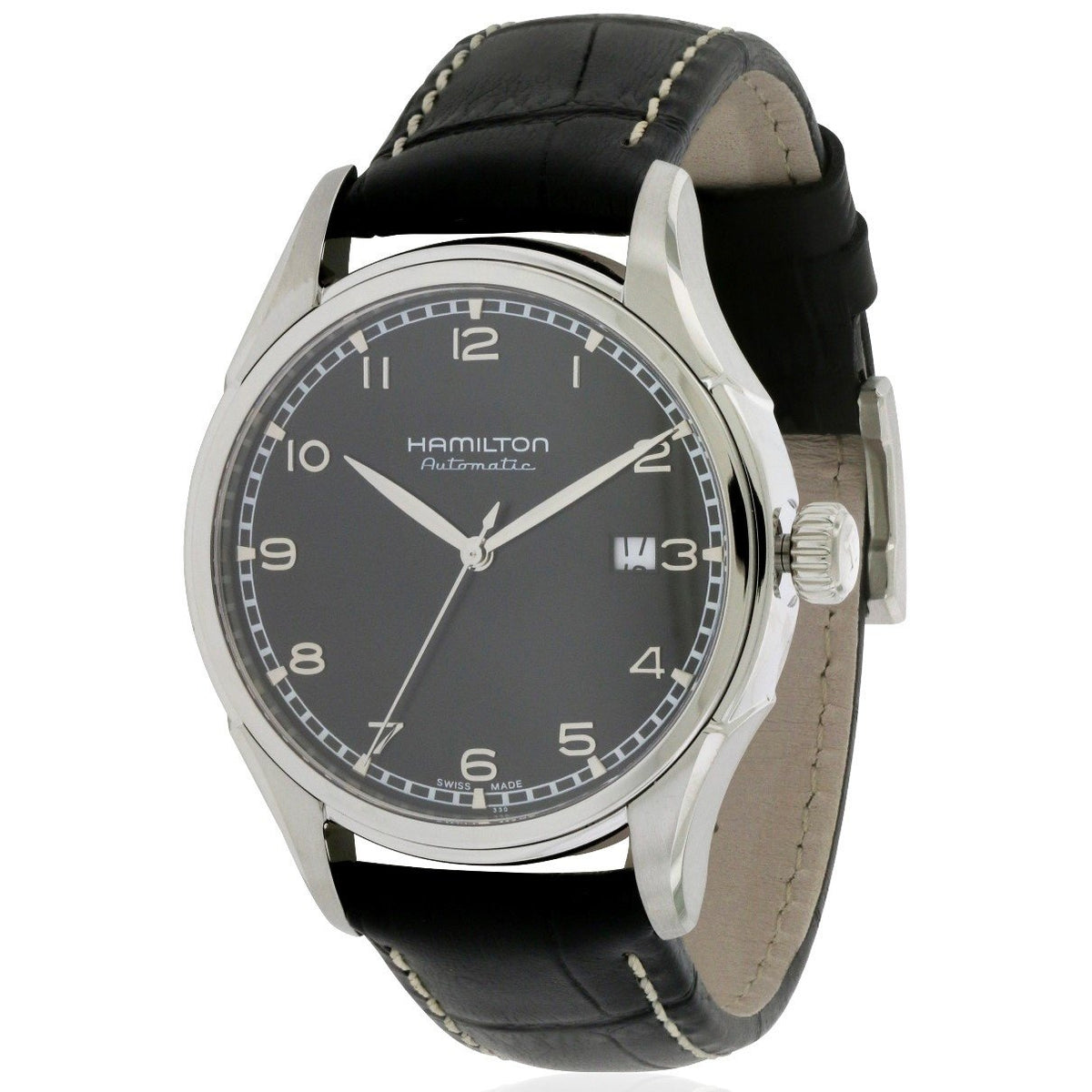 Hamilton Men&#39;s H39515733 Timeless Classic Valiant Black Leather Watch