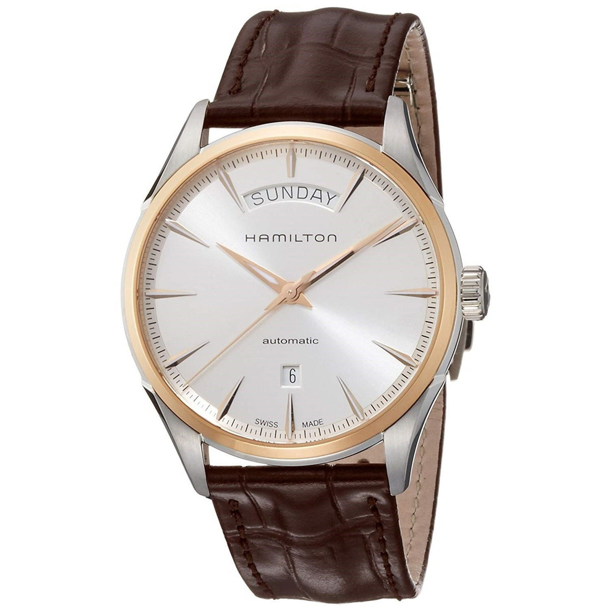 Hamilton Men&#39;s H42525551 Jazzmaster Day Date Automatic Brown Leather Watch