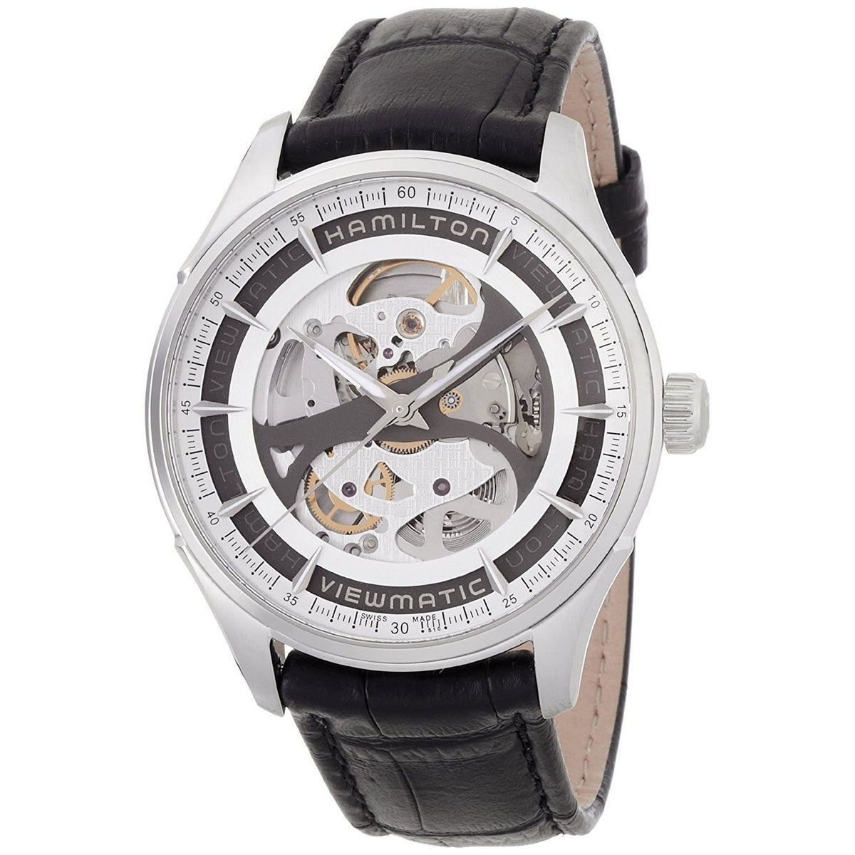 Hamilton Men&#39;s H42555751 Jazzmaster Viewmatic Automatic Skeleton Black Leather Watch