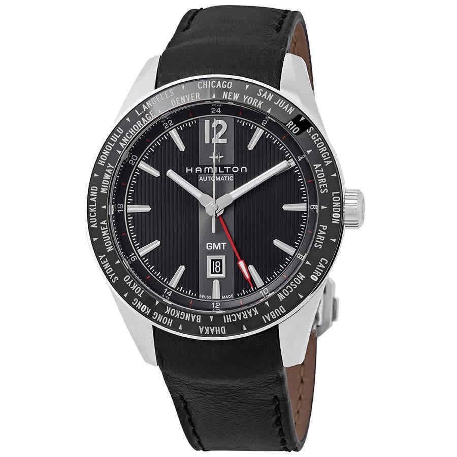 Hamilton Men&#39;s H43725731 Broadway GMT Black Leather Watch