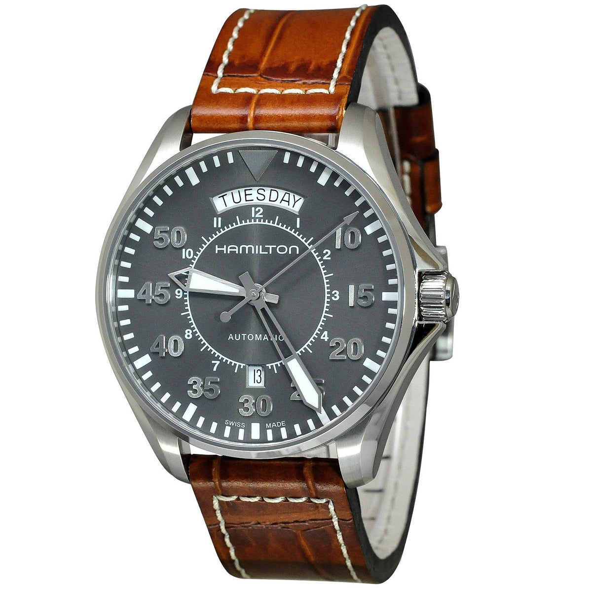 Hamilton Men&#39;s H64615585 Khaki Aviation Automatic Brown Leather Watch