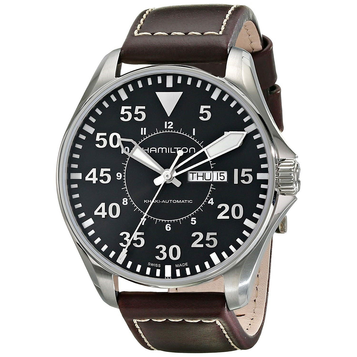 Hamilton Men&#39;s H64715535 Khaki Pilot Automatic Brown Leather Watch