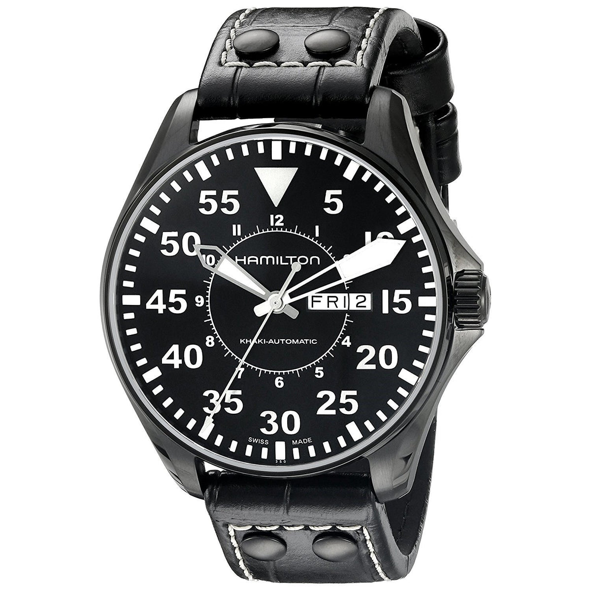 Hamilton Men&#39;s H64785835 Khaki King Pilot Automatic Black Leather Watch
