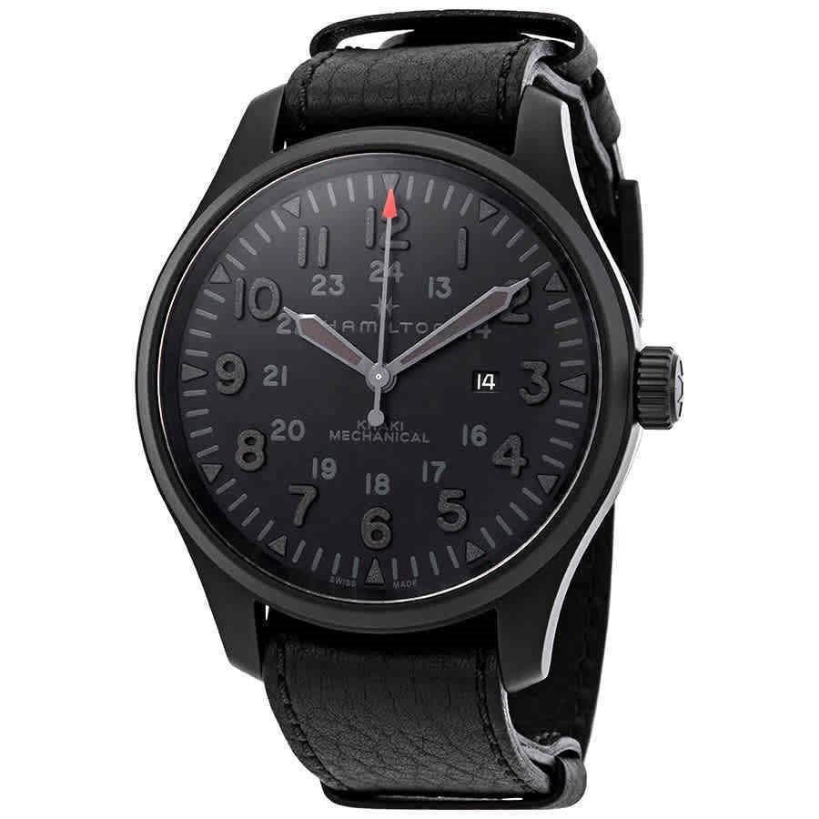 Hamilton Men's H69809730 Khaki Field Black Leather Watch