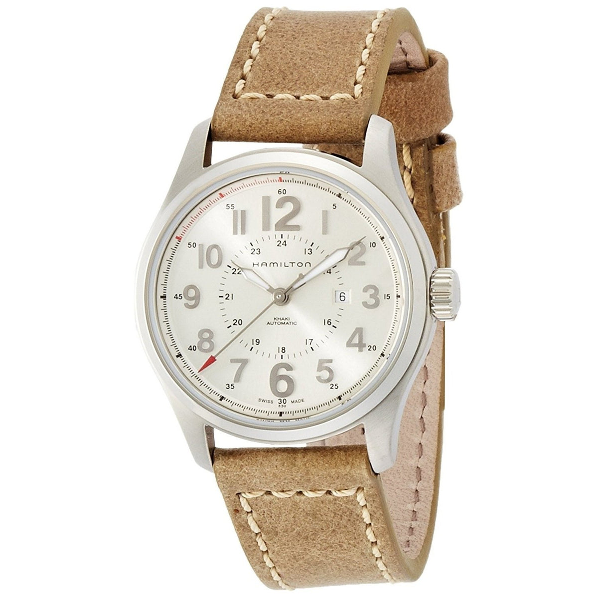 Hamilton Men&#39;s H70365983 Khaki Officer Automatic Brown Leather Watch