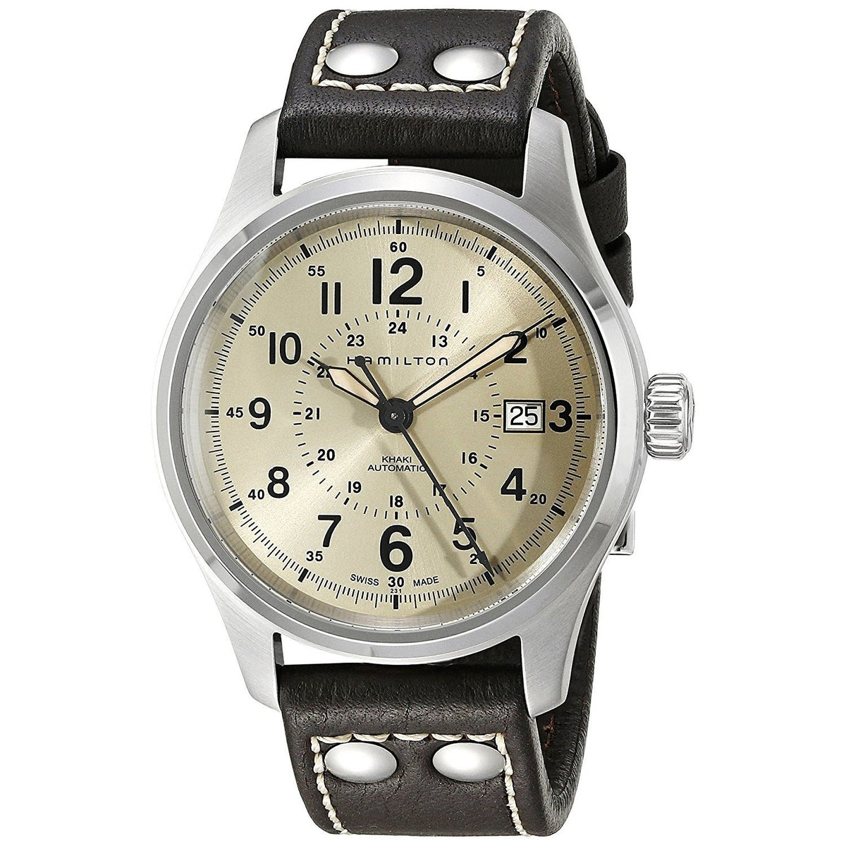 Hamilton Men&#39;s H70595523 Khaki Field Automatic Black Leather Watch