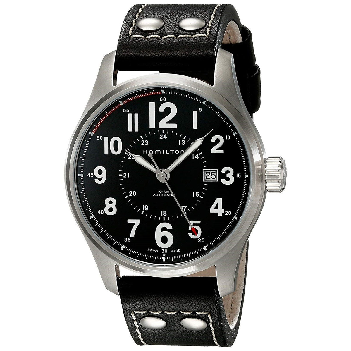 Hamilton Men&#39;s H70615733 Khaki Officer Automatic Black Leather Watch