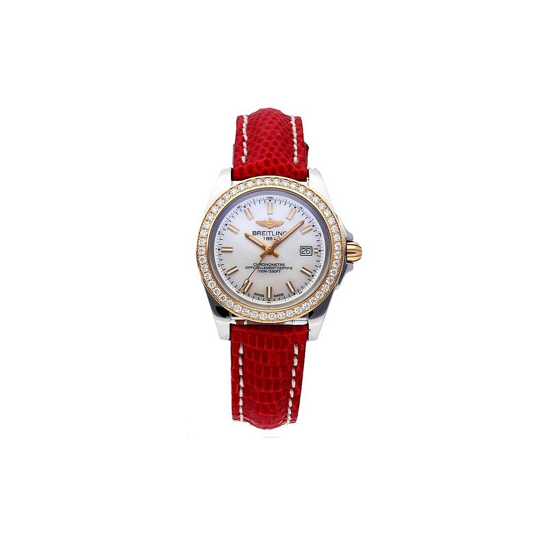 Breitling Women&#39;s H7133053-A803-124Z Galactic 32 Sleek Red Leather Watch