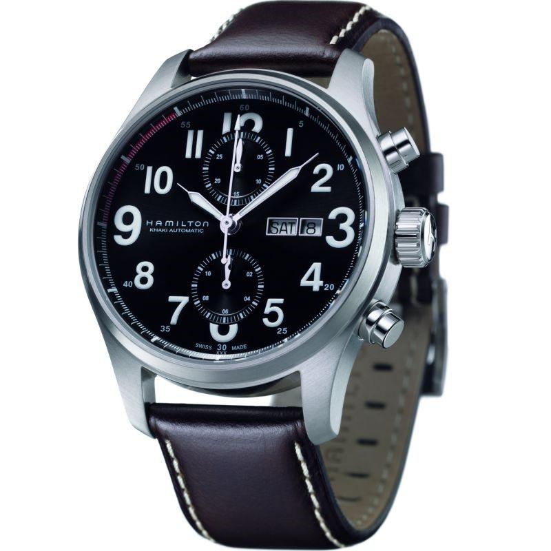 Hamilton Men's H71716533 Khaki Officer Chronograph Brown Leather Watch
